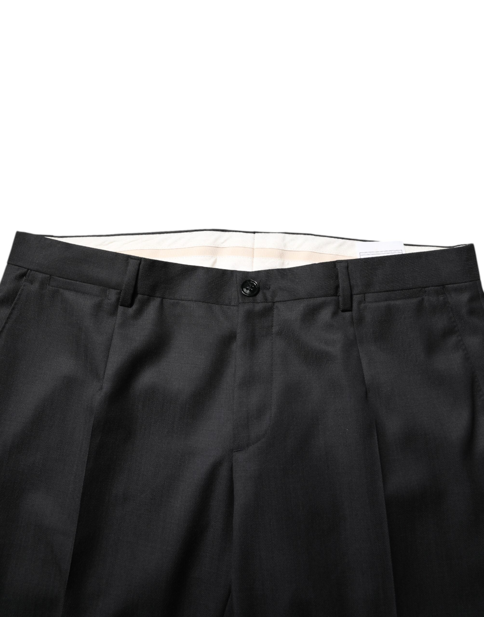 Costume homme en laine gris foncé Dolce & Gabbana, costume deux pièces à boutonnière simple, style élégant et classique.