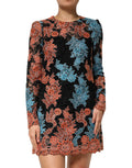 Robe courte à coton Dolce & Gabbana avec broderie florale multicolore et design shift, élégante et colorée.