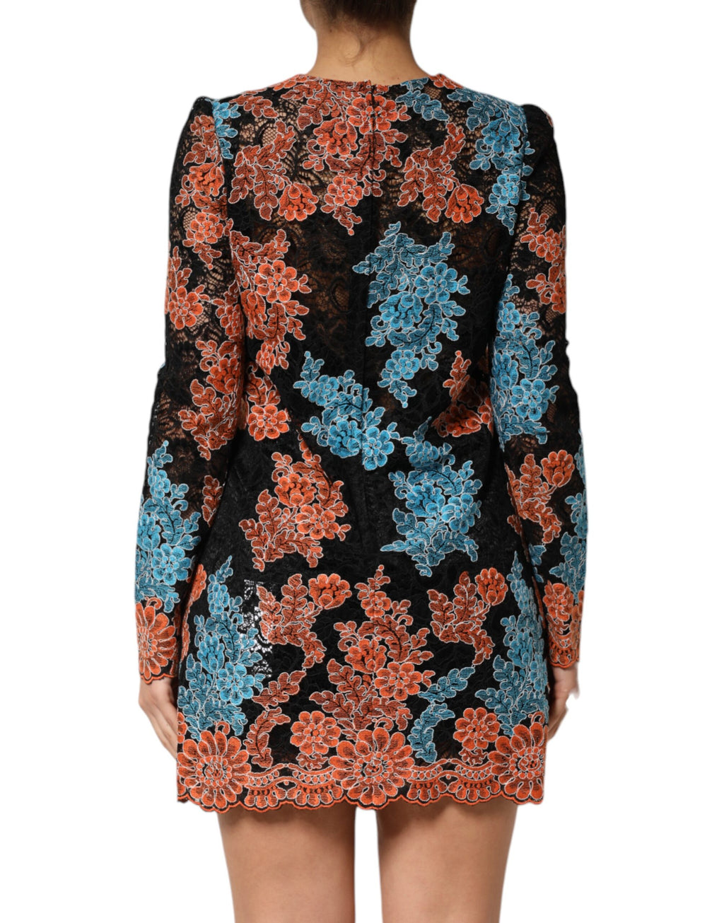 Robe courte Dolce & Gabbana à broderie florale multicolore, style shift, design élégant et coloré, idéale pour une occasion spéciale.