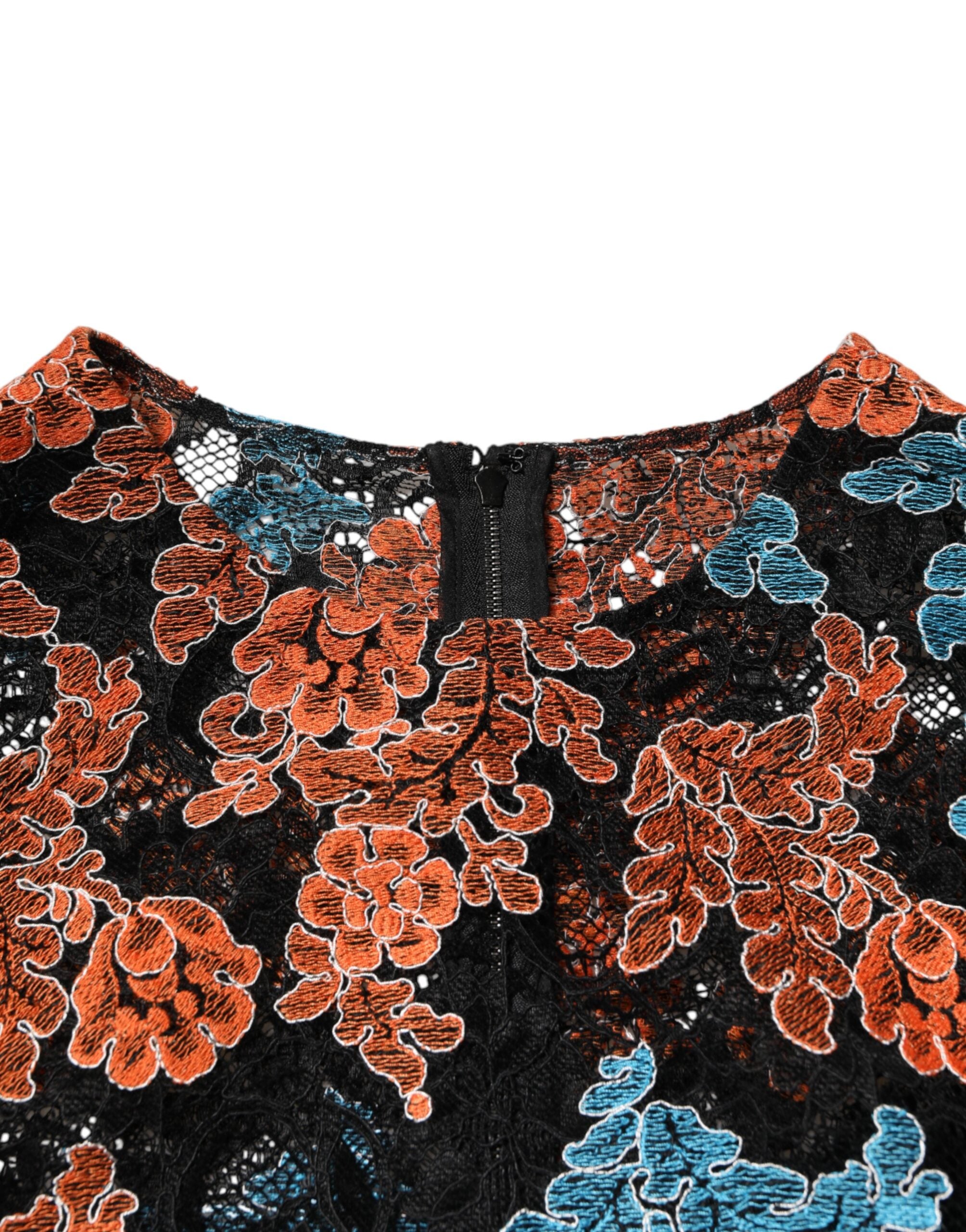 Robe courte Dolce & Gabbana à broderie florale multicolore, style shift, en tissu léger et élégant.