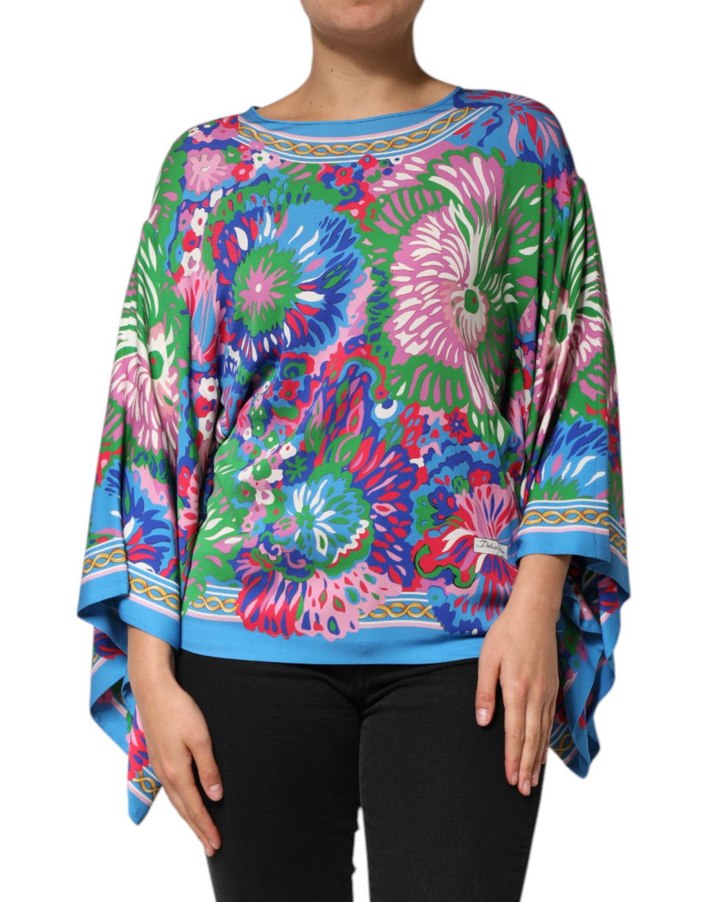Tunique blouse Dolce & Gabbana à fleurs multicolores avec imprimé floral, manches longues et coupe élégante.