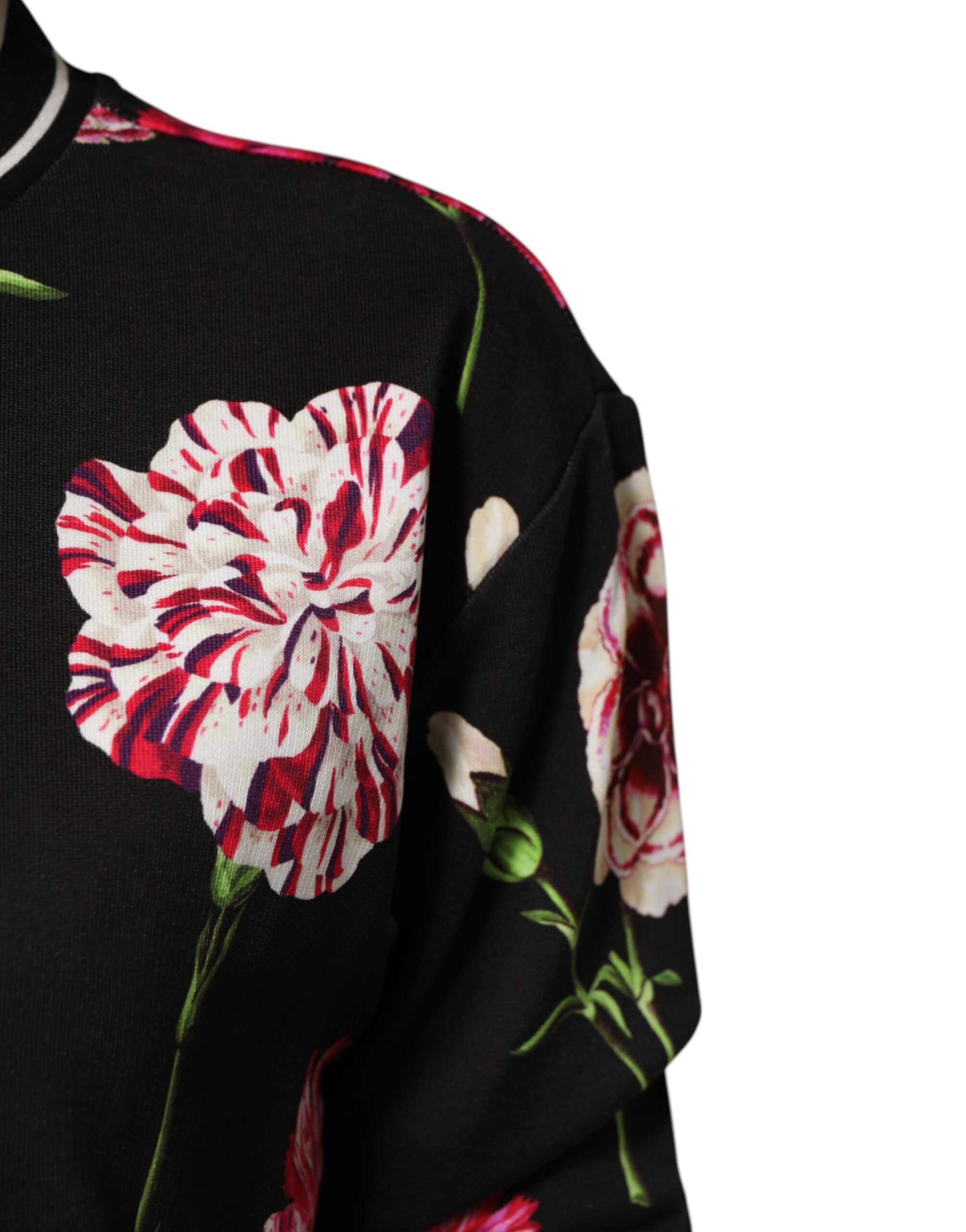 Haut à manches courtes en coton noir avec motif floral Dolce & Gabbana, élégant et confortable.