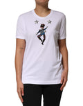 T-shirt blanc Dolce & Gabbana en coton avec sequins et embellissements, vue de face.