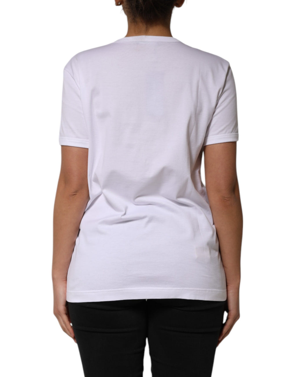 T-shirt blanc Dolce & Gabbana en coton avec sequins et embellissements, vue de face