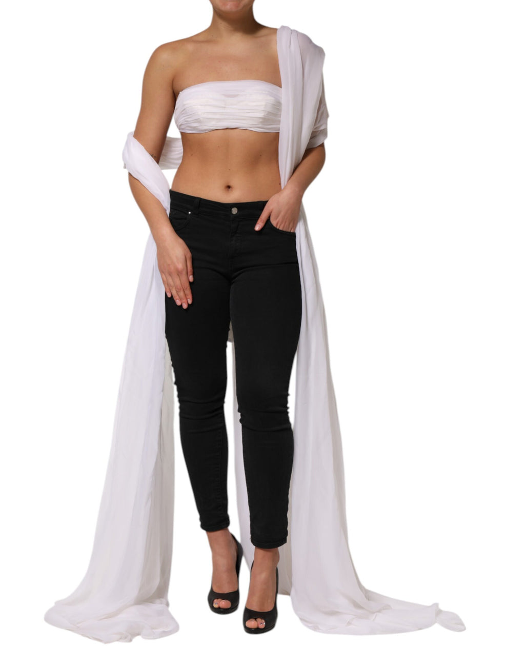 Bustier corset blanc Dolce & Gabbana en chiffon cropped, ajusté et élégant, parfait pour une tenue sophistiquée.