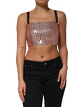 Top court en nylon rose à sequins sans manches de Dolce & Gabbana, cropped, élégant et brillant.