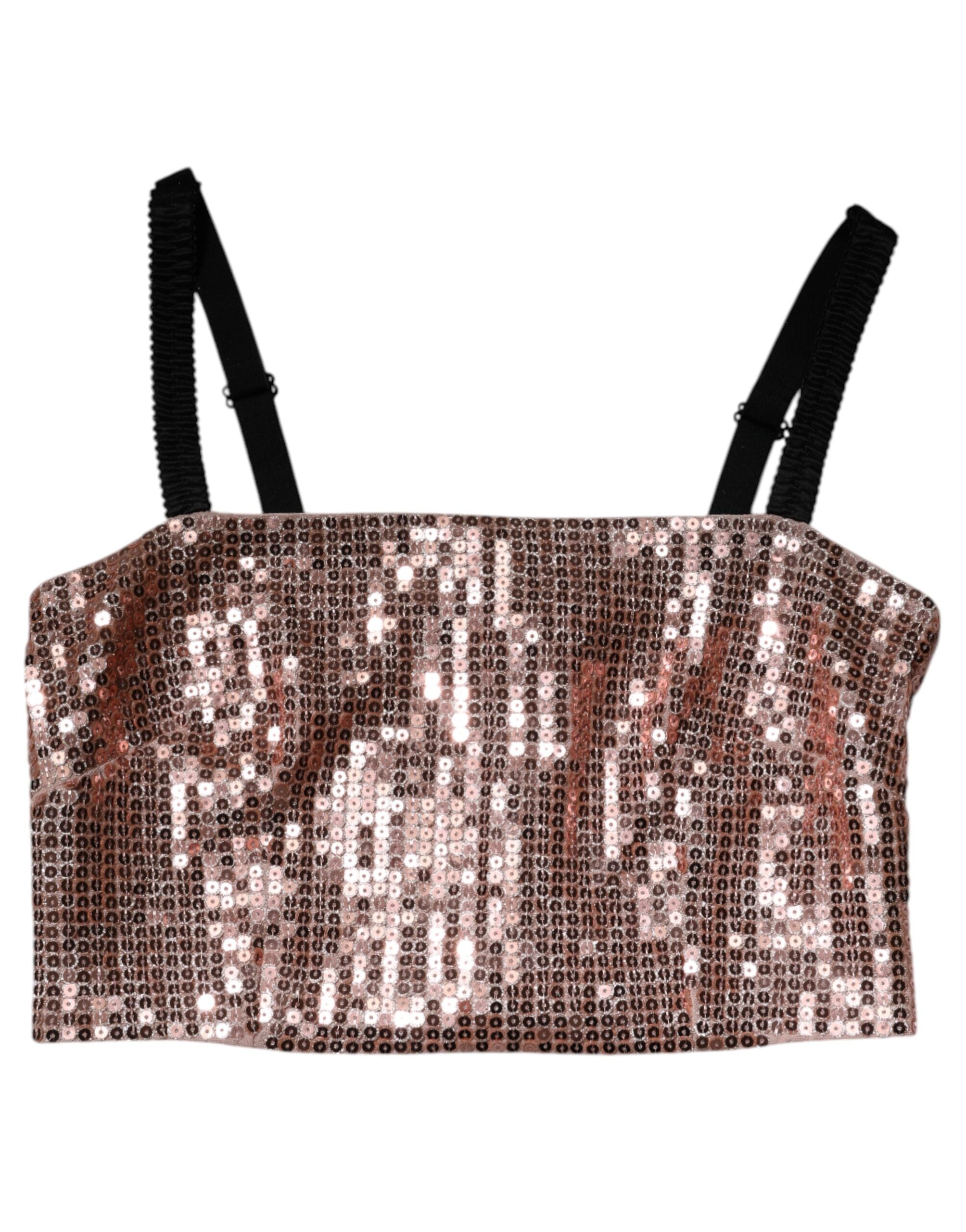 Top sans manches en nylon rose avec sequins de Dolce & Gabbana, coupe courte et style élégant.