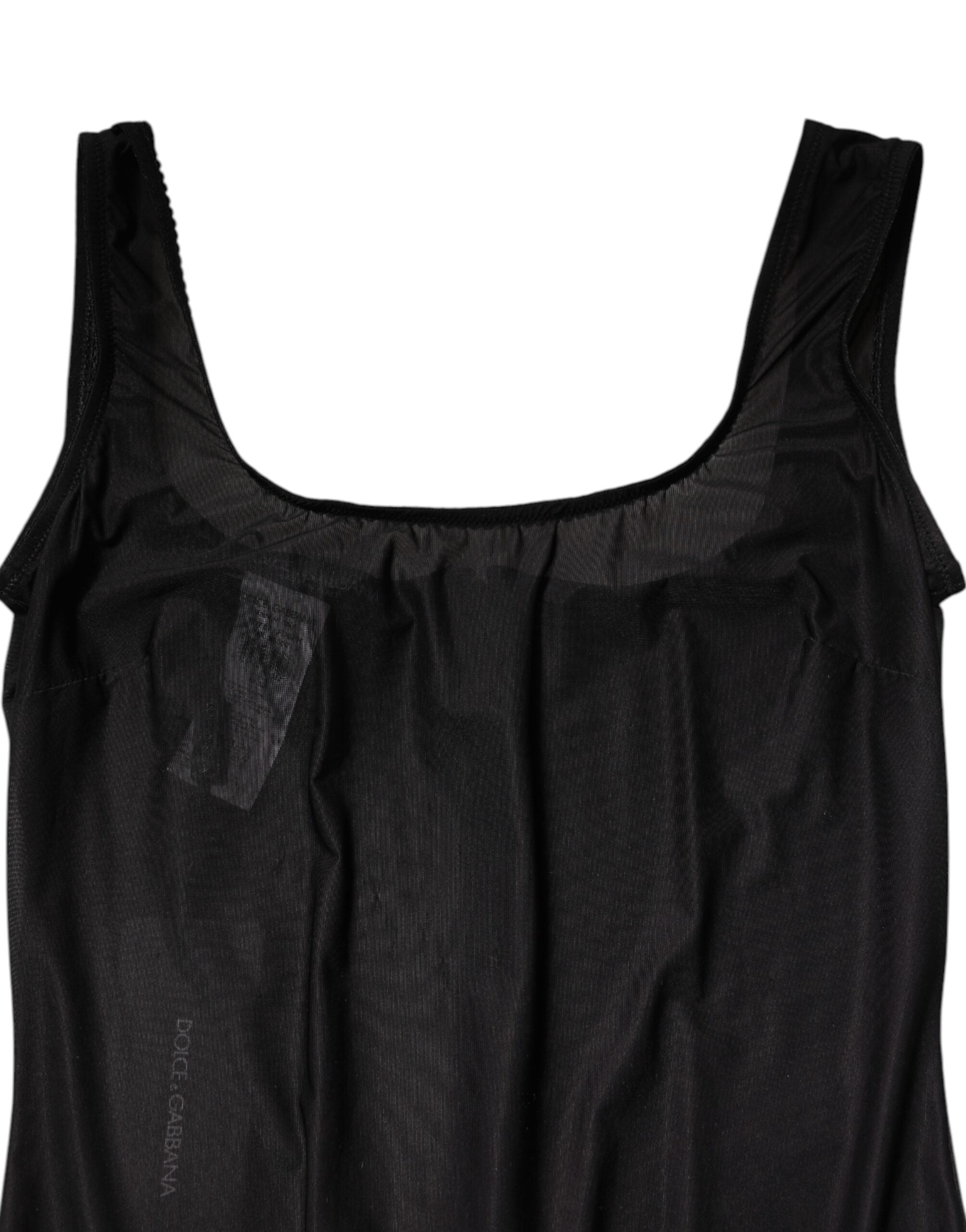 Débardeur noir sans manches en nylon de Dolce & Gabbana avec col rond, visible sur l'image.