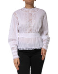 Haut en coton blanc à manches longues avec détails en dentelle florale Dolce & Gabbana, élégant et féminin.