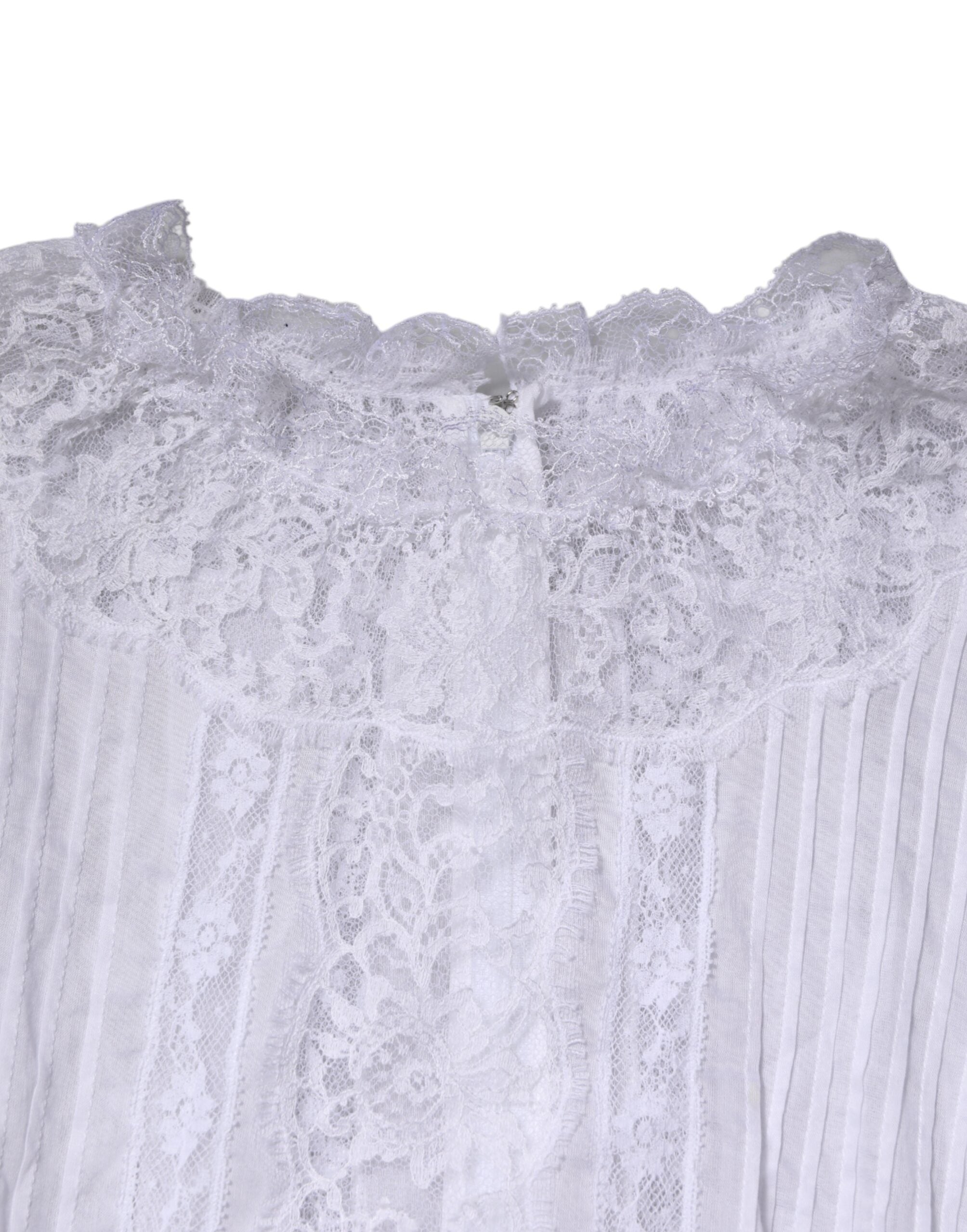 Haut en coton blanc à manches longues avec broderie florale en dentelle Dolce & Gabbana.