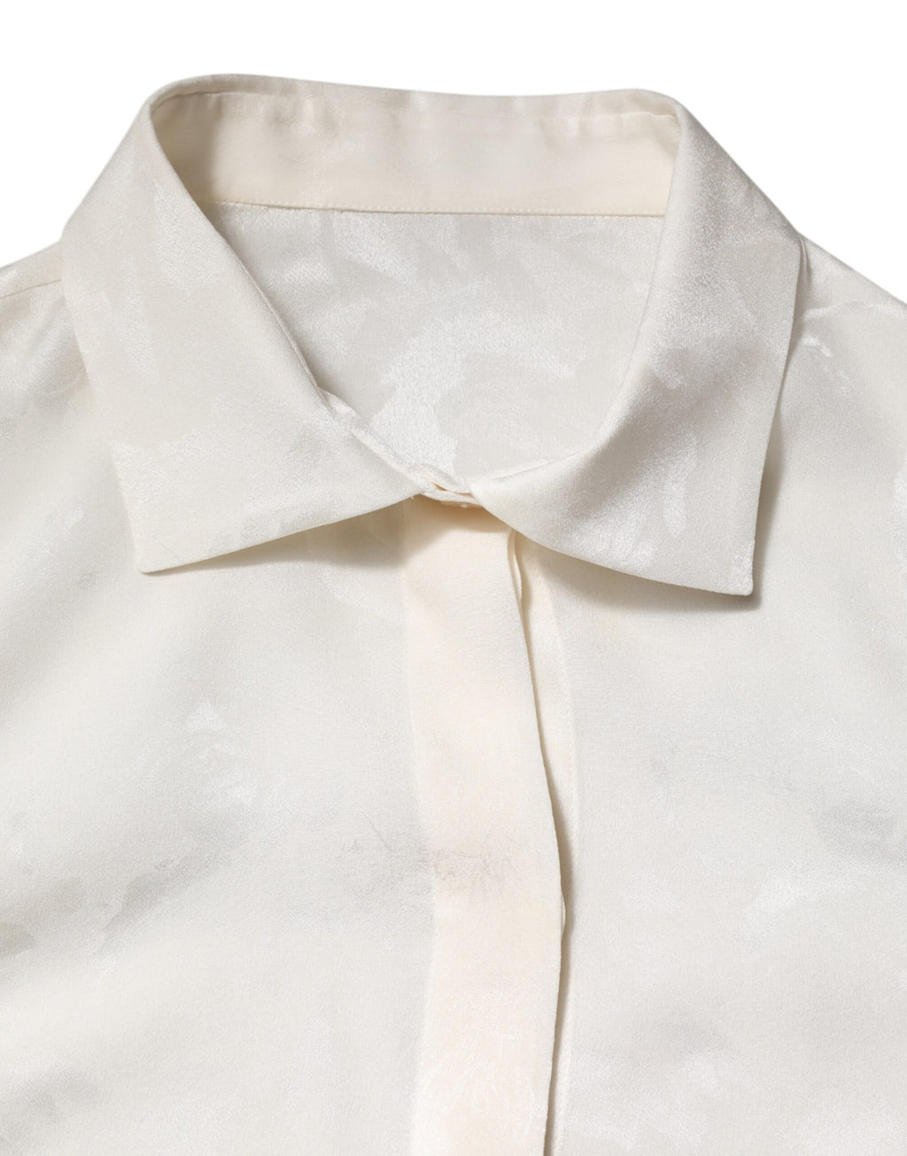 Chemise blanche en soie à manches longues et col Dolce & Gabbana, vue de face.