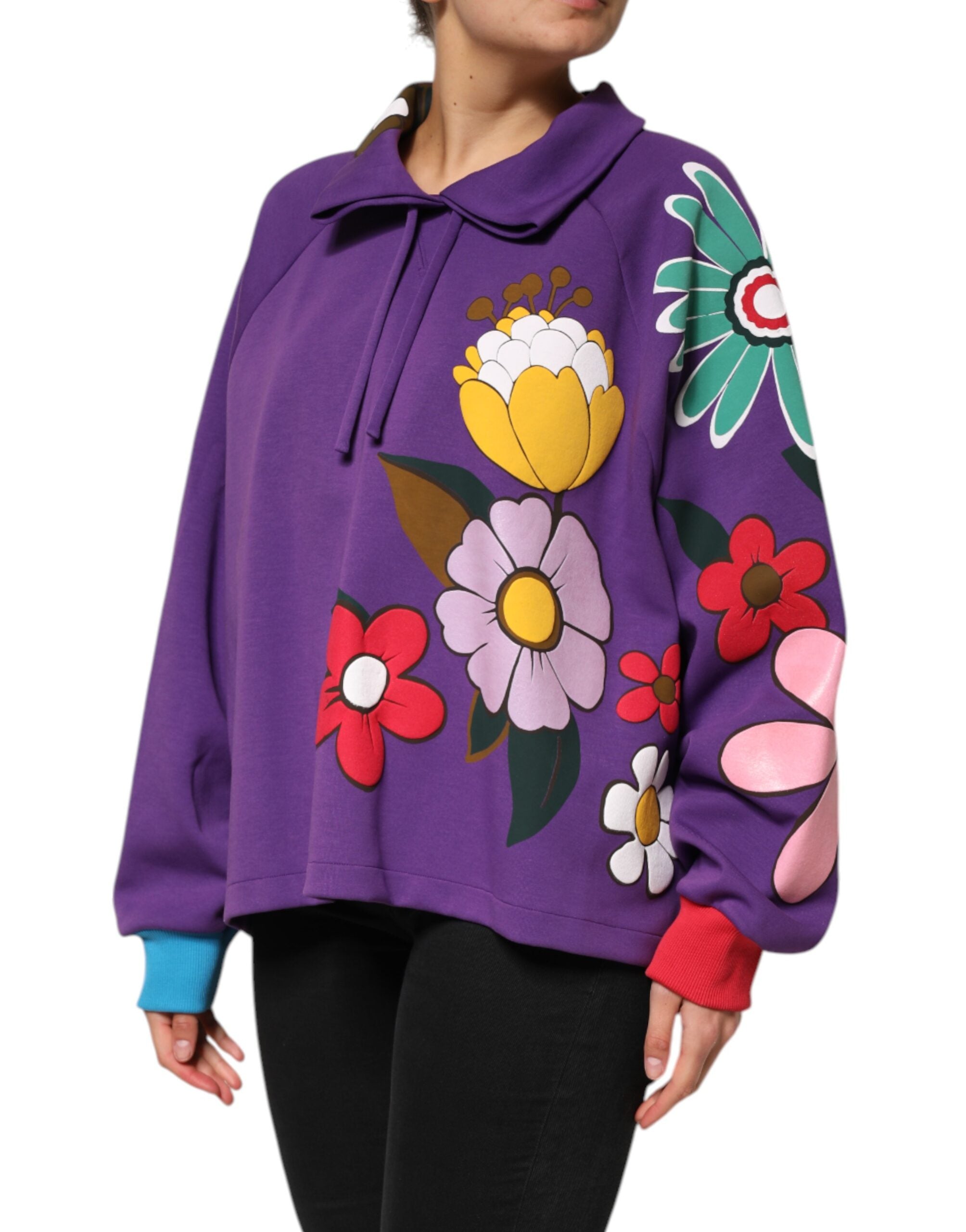 Haut en coton à manches longues Dolce & Gabbana avec imprimé floral violet, style élégant et féminin.