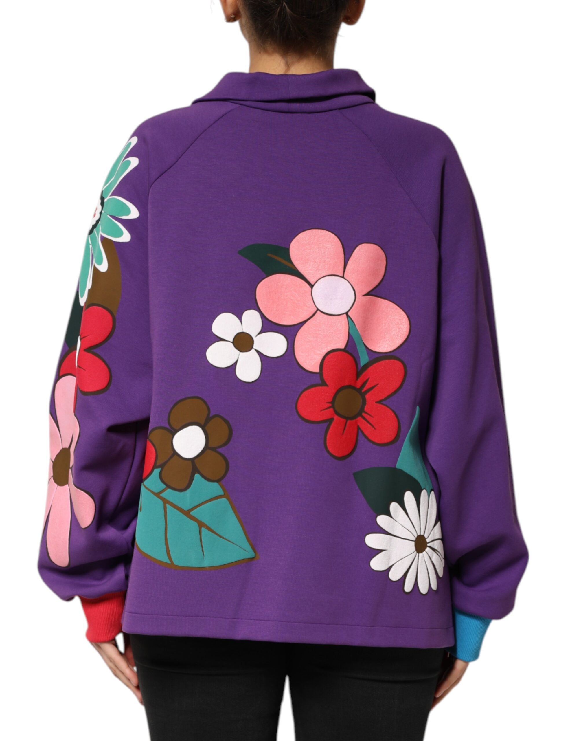 Haut en coton à manches longues Dolce & Gabbana avec imprimé floral violet, style élégant et féminin.