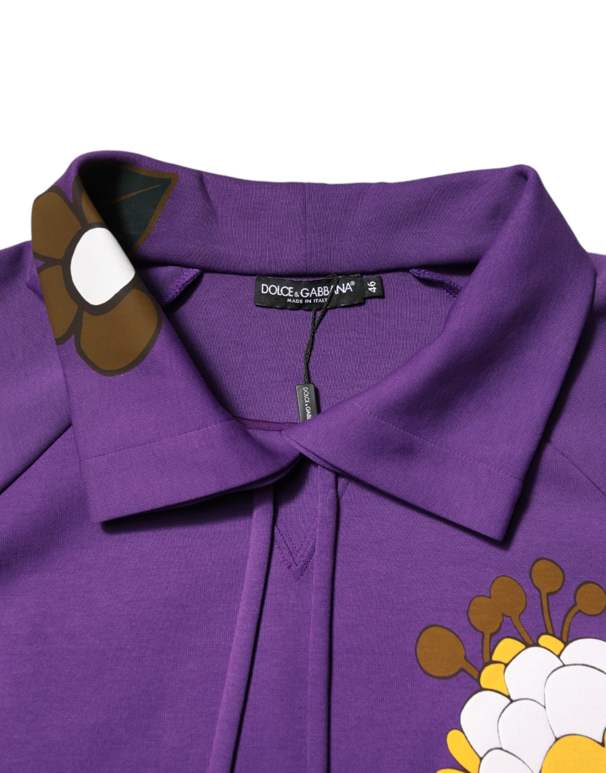 Haut en coton à manches longues Dolce & Gabbana avec imprimé floral violet, style élégant et confortable.