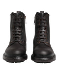 Bottes en cuir marron foncé de mi-mollet Dolce & Gabbana avec lacets et semelle solide, style élégant et sophistiqué.