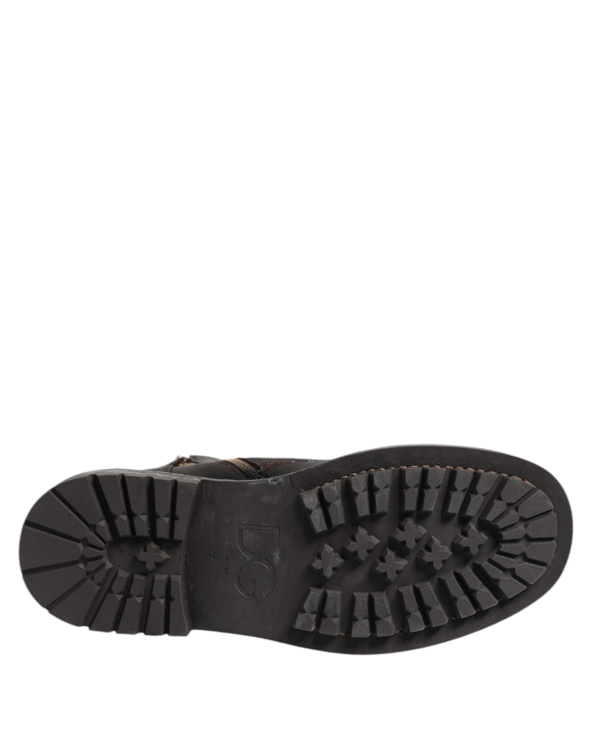 Bottes en cuir marron foncé Dolce & Gabbana, chaussures à lacets et mi-mollet, design élégant et sophistiqué.