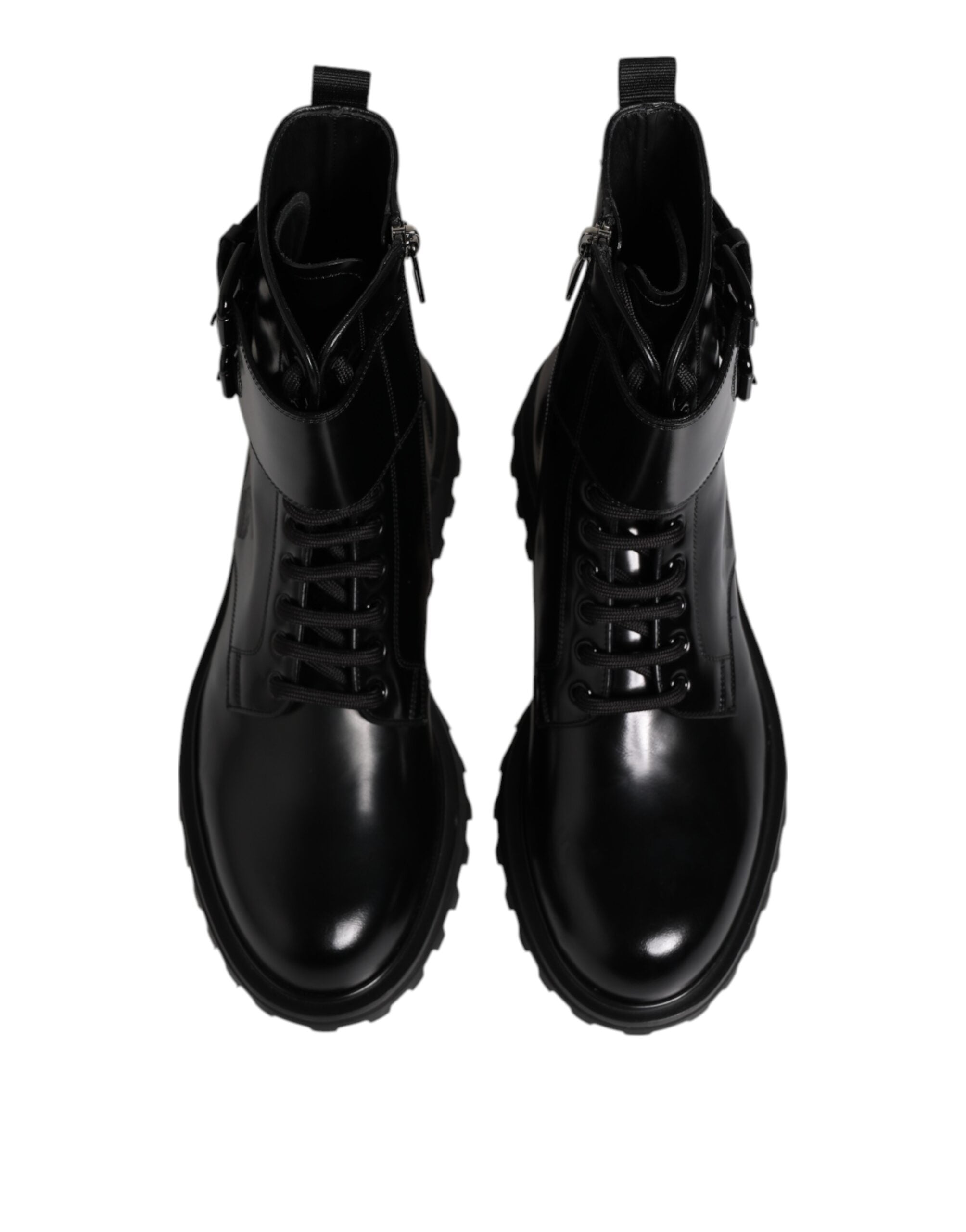 Bottes noires en cuir de taille moyenne à lacets de la marque Dolce & Gabbana, chaussures élégantes pour femme