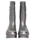 Bottes de pluie en métal argenté Dolce & Gabbana à enfiler, chaussures résistantes à l'eau avec finition brillante.