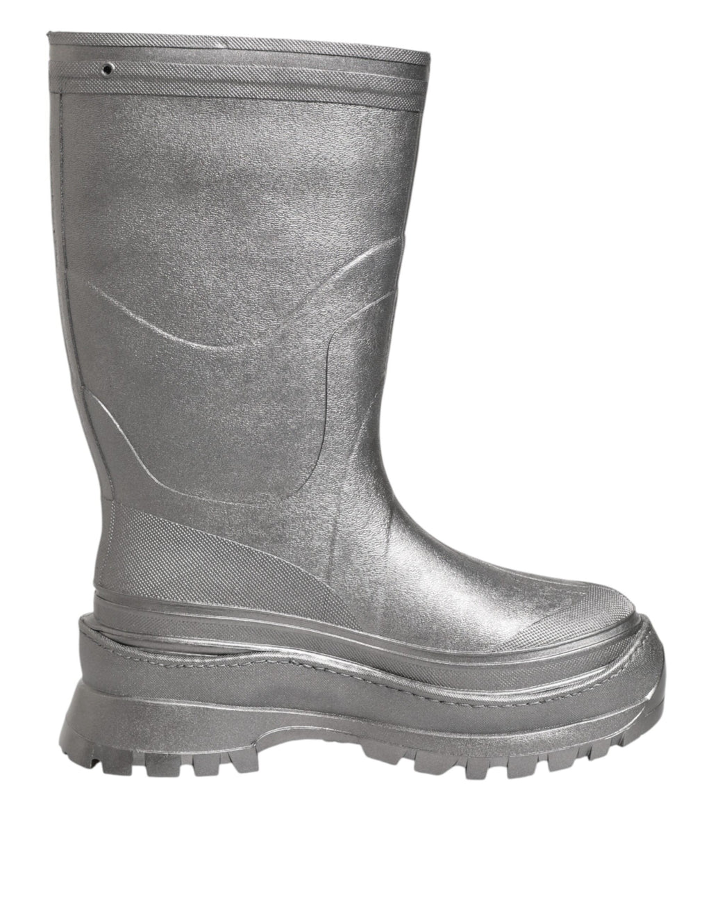 Bottes de pluie métalliques argentées Dolce & Gabbana à enfiler, en caoutchouc brillant, pour femme.