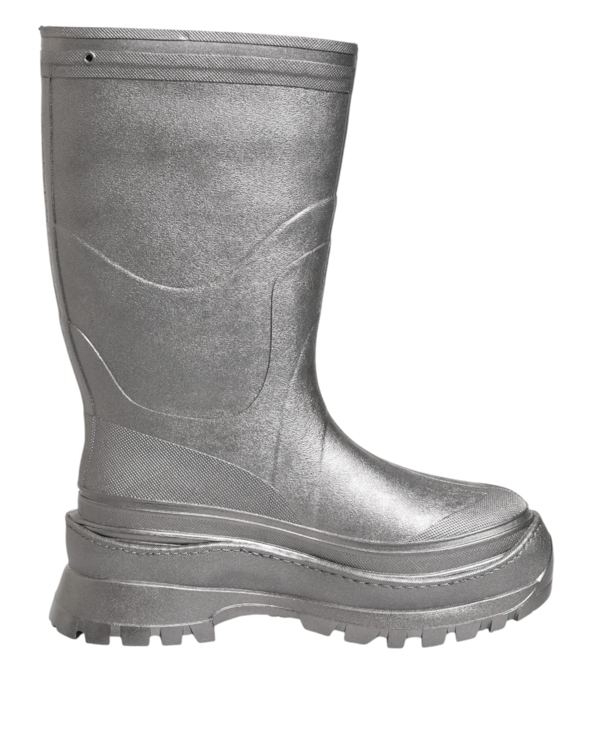 Bottes de pluie métalliques argentées Dolce & Gabbana à enfiler, en caoutchouc brillant, pour femme.