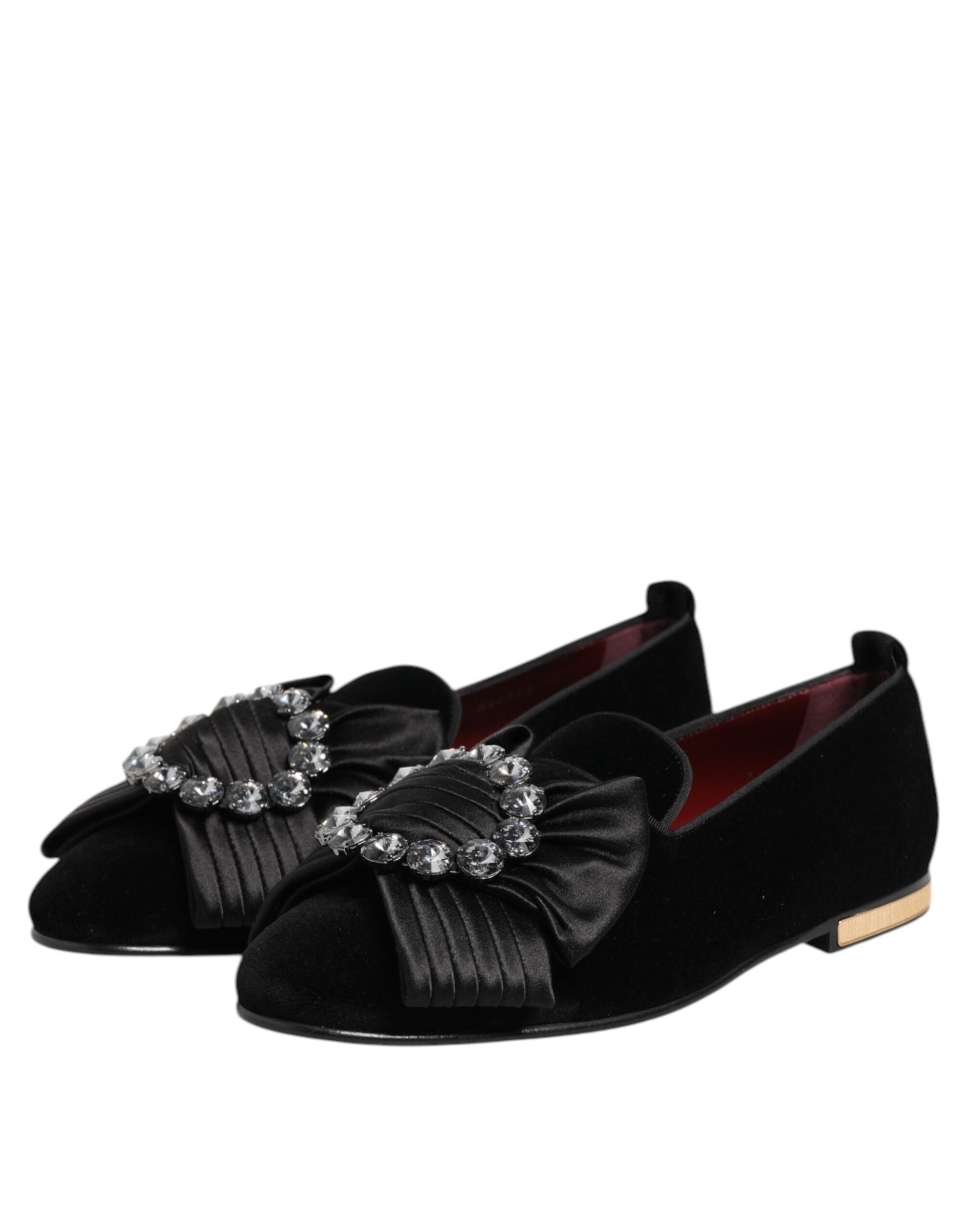 Chaussures Dolce & Gabbana VATICANO noires à ruban en cristal, slip-on élégantes pour femmes, vue de côté.
