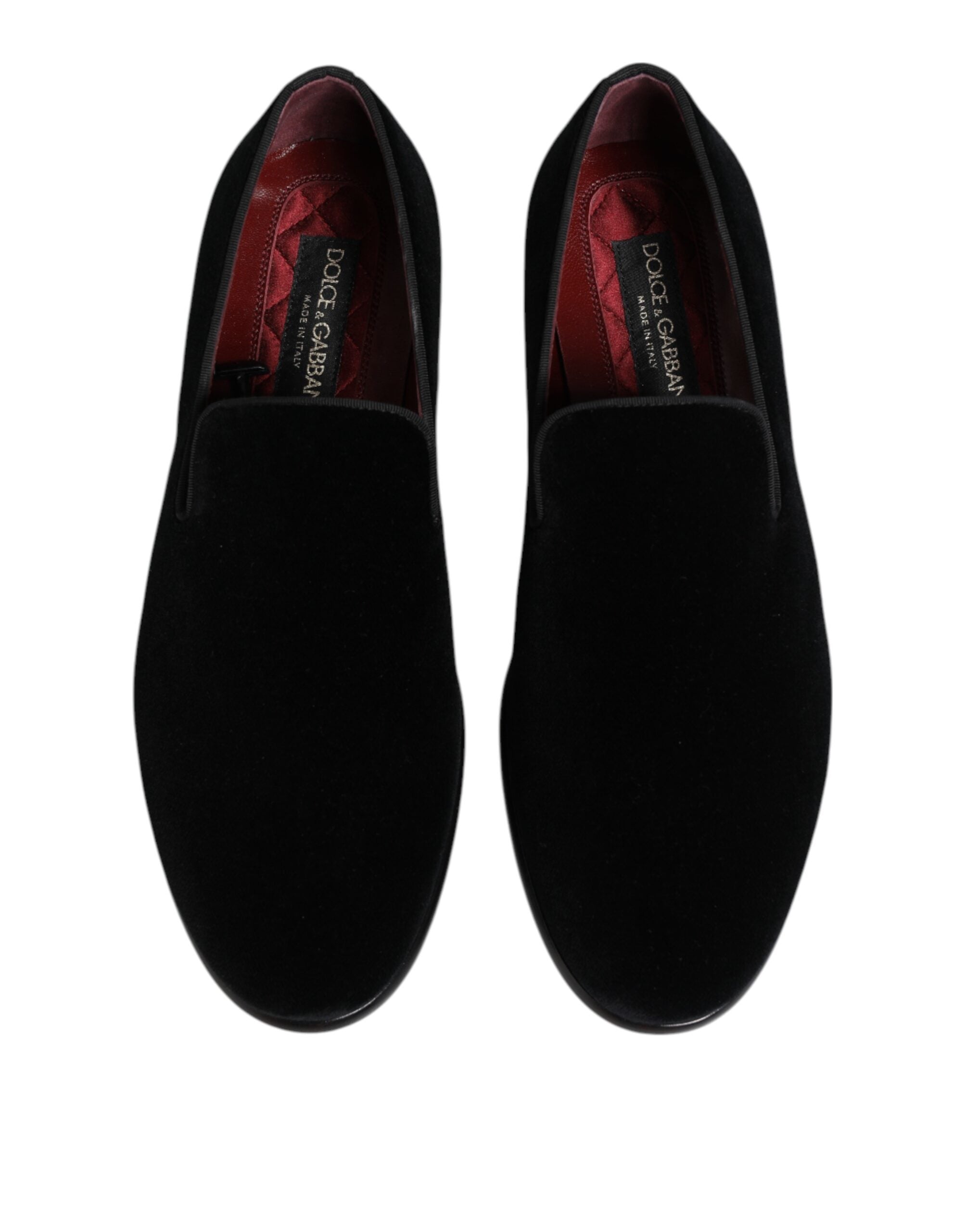 Mocassins noirs en velours Dolce & Gabbana pour homme, chaussures de ville élégantes et formelles avec finition soignée.