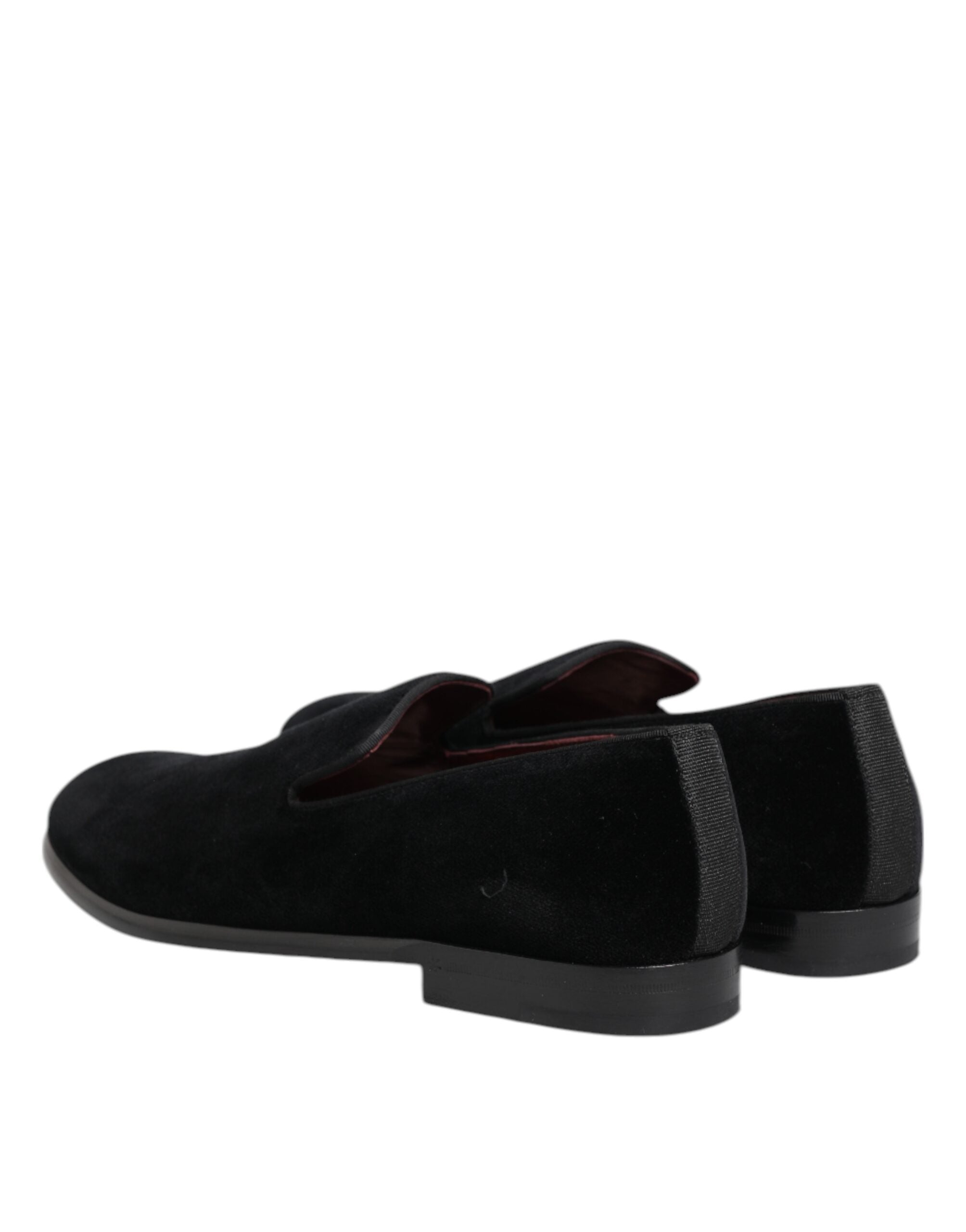 Chaussures formelles en velours noir de Dolce & Gabbana pour hommes, mocassins élégants pour occasion spéciale.