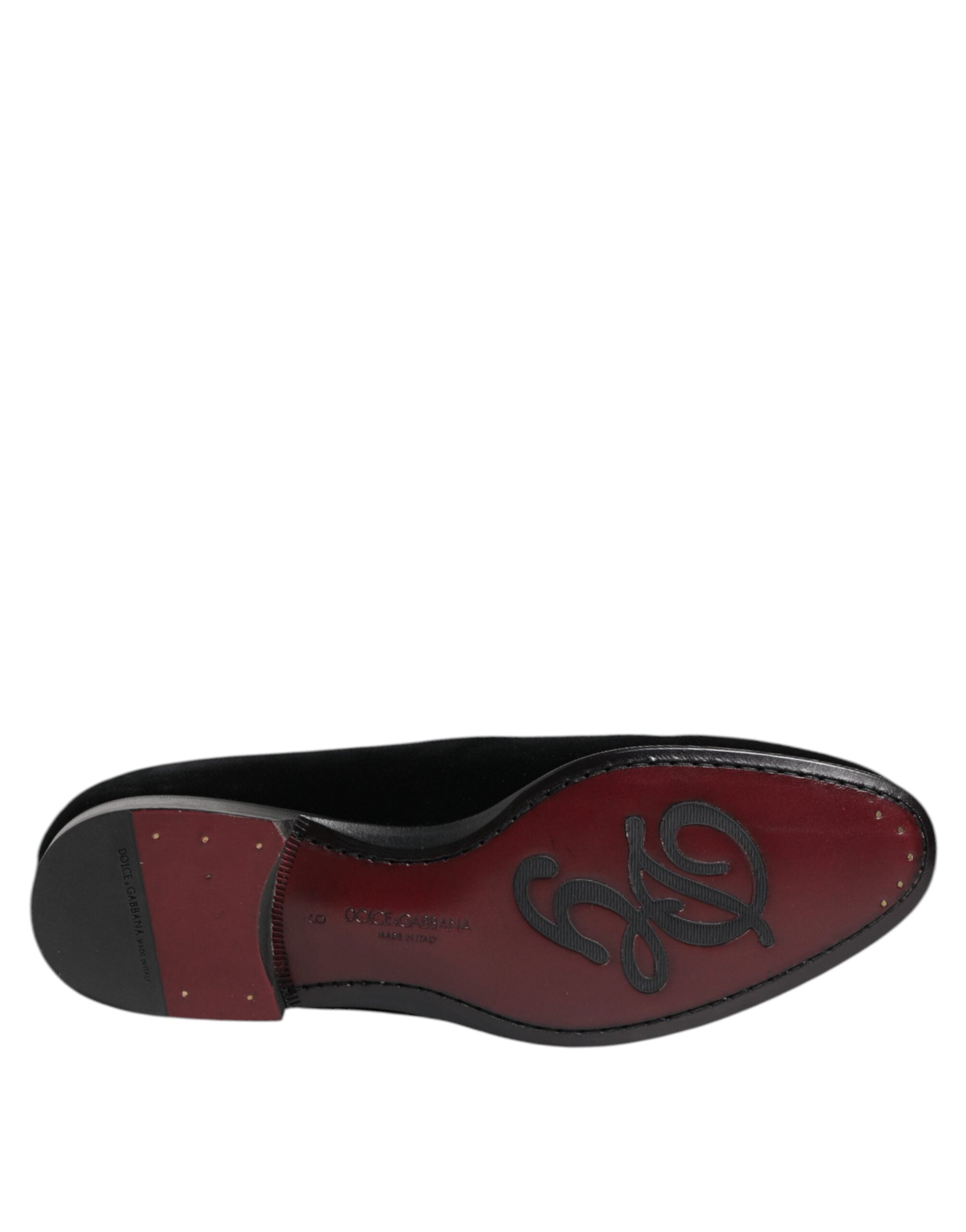 Mocassins en velours noir Dolce & Gabbana pour hommes, chaussures habillées formelles élégantes et sophistiquées.