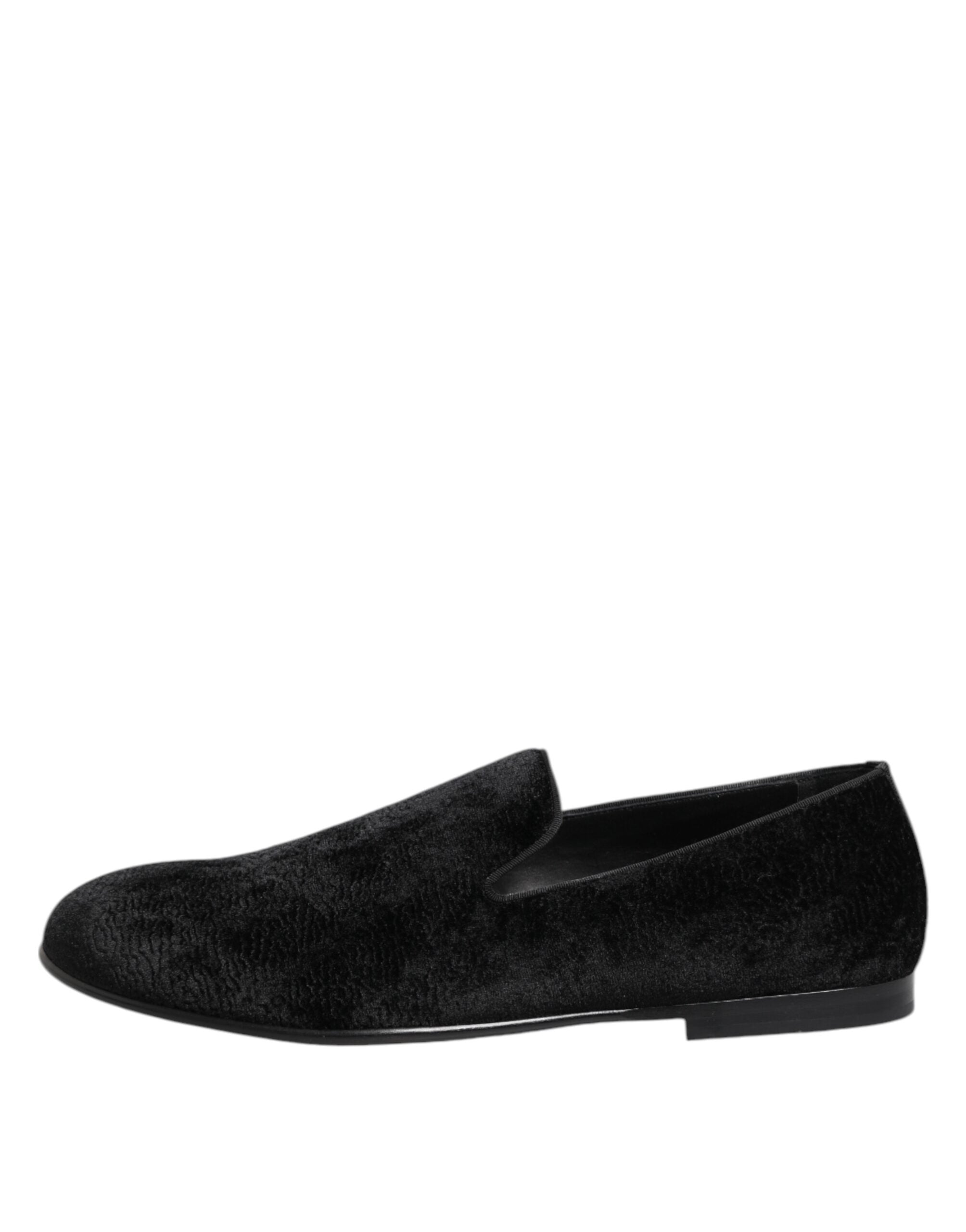 Chaussures formelles en jacquard noir Dolce & Gabbana pour hommes, mocassins élégants et sophistiqués.