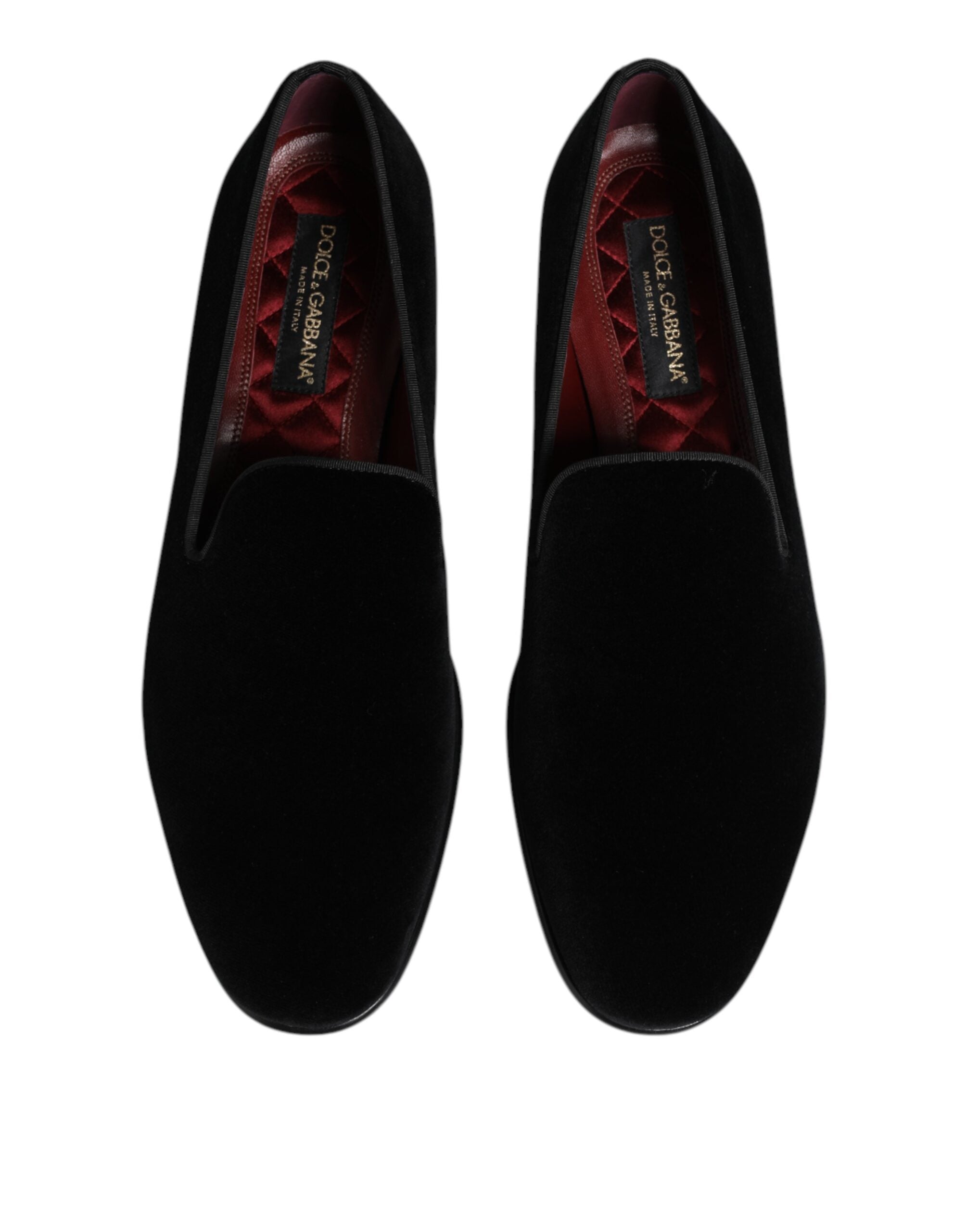 Chaussures plates en velours noir de Dolce & Gabbana, mocassins pour homme élégants et formels, avec finition soignée.