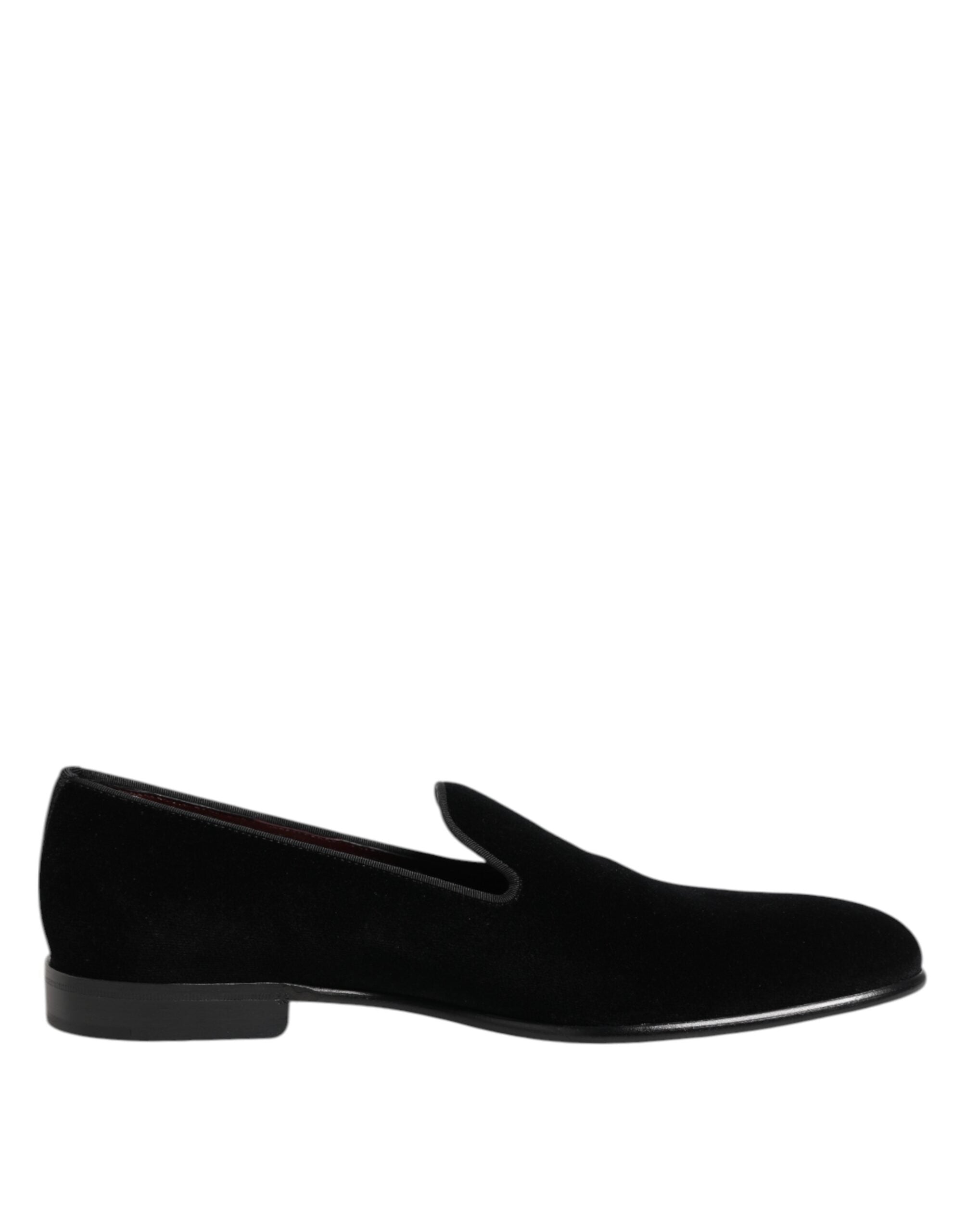 Chaussures formelles pour homme Dolce & Gabbana en velours noir, mocassins slip-on élégants et sophistiqués.