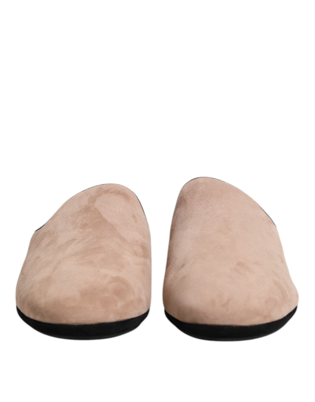 Sandales plates en daim beige de Dolce & Gabbana, chaussures slip-on élégantes et confortables pour femme.
