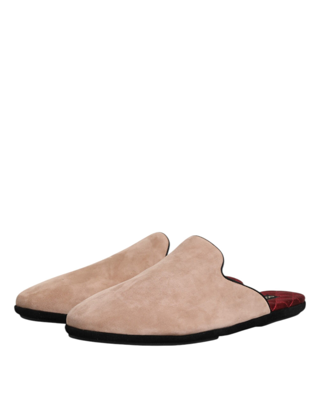 Tongs Dolce & Gabbana en daim beige, chaussures plates en cuir pour femmes, visibles de face avec semelle en cuir.