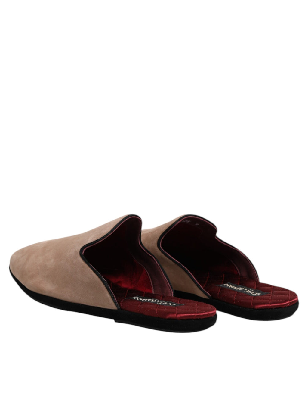 Chaussures plates en daim beige Dolce & Gabbana, slippers en cuir souple avec semelle plate, style élégant et confortable.