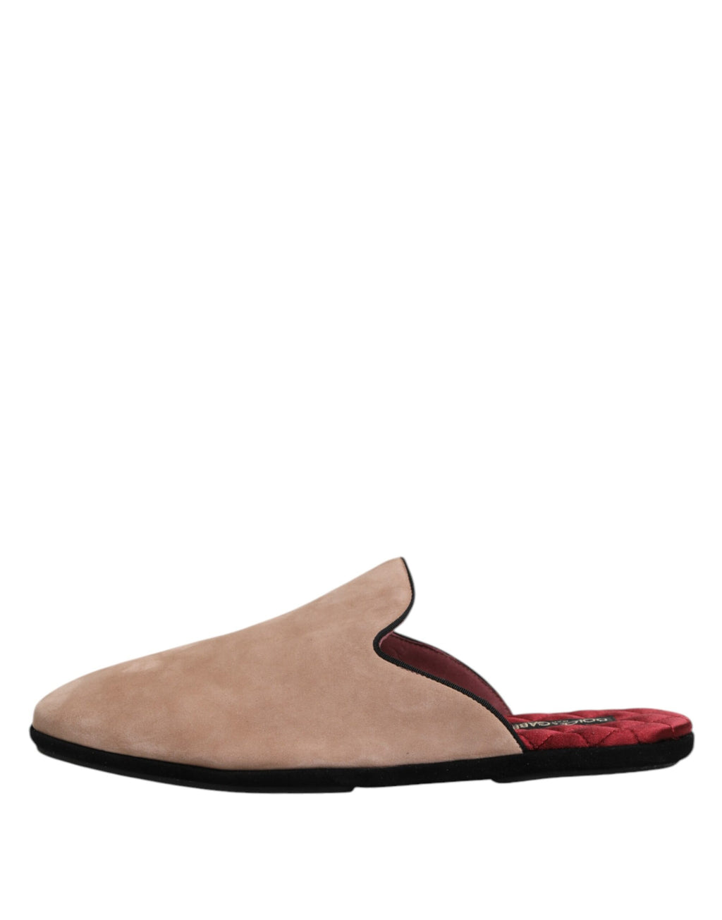 Mules plates en daim beige Dolce & Gabbana, chaussures plates en cuir souple et élégantes pour femmes.