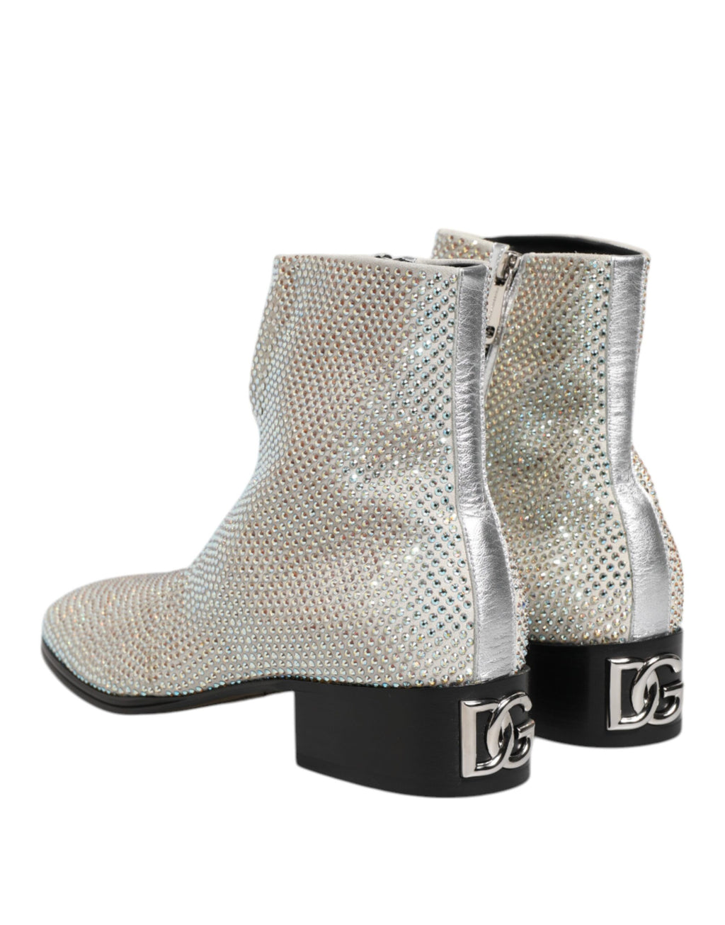 Escarpins Dolce & Gabbana blancs à strass avec logo DG, chaussures à talons pour femme, vue de face.