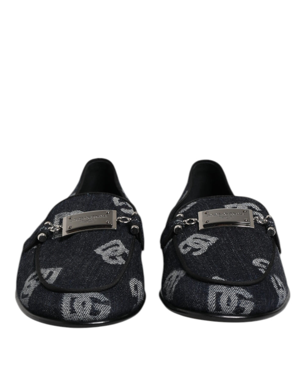 Chaussures Dolce & Gabbana en coton bleu logo, mocassins formels pour homme, style élégant et confort.