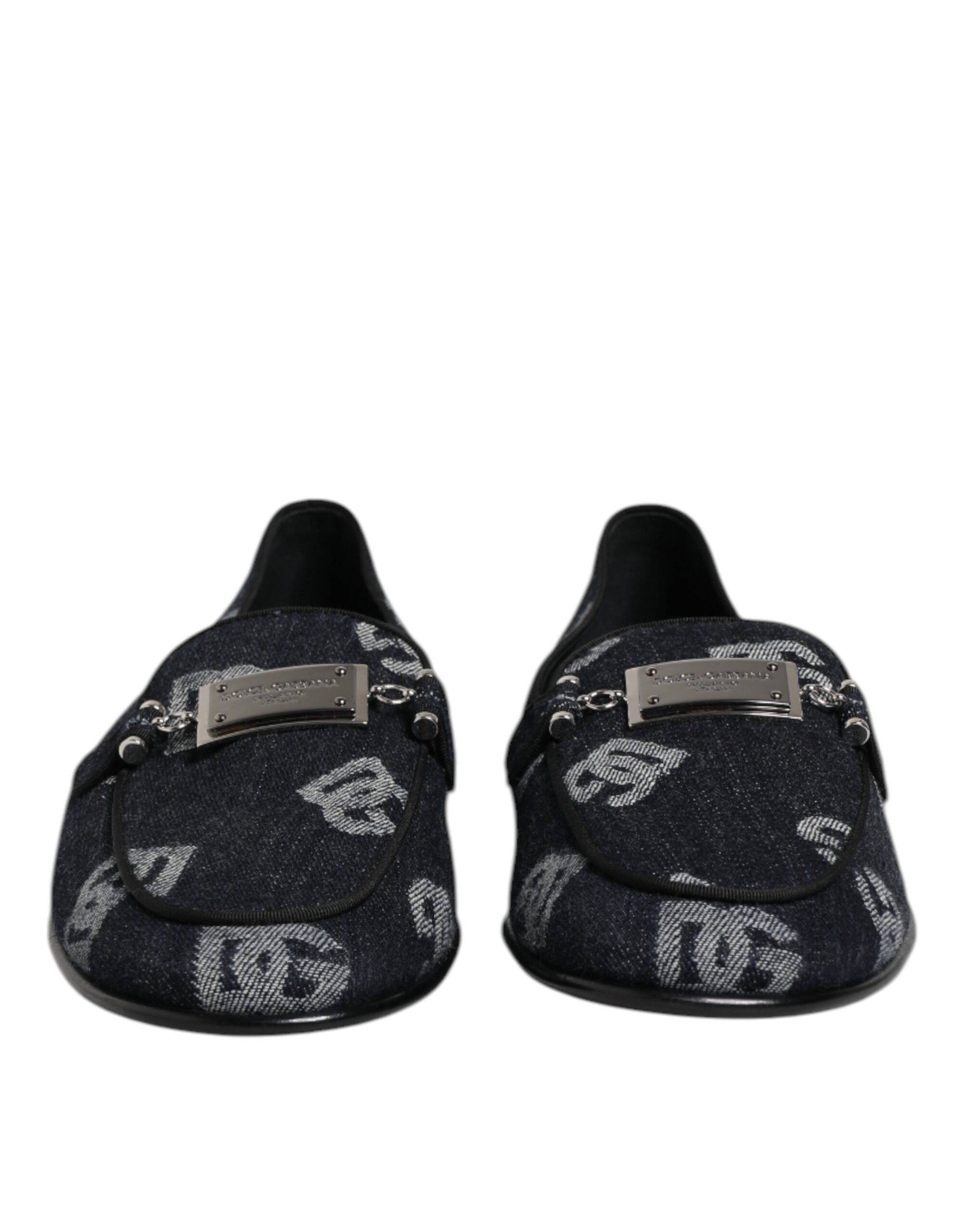Chaussures Dolce & Gabbana en coton bleu logo, mocassins formels pour homme, style élégant et confort.