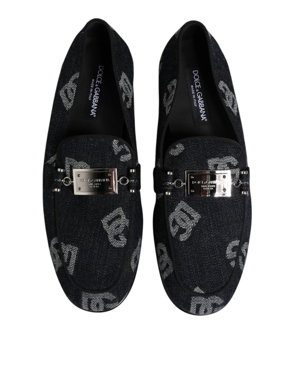 Chaussures formelles Dolce & Gabbana en coton bleu avec logo, loafers élégants pour homme.