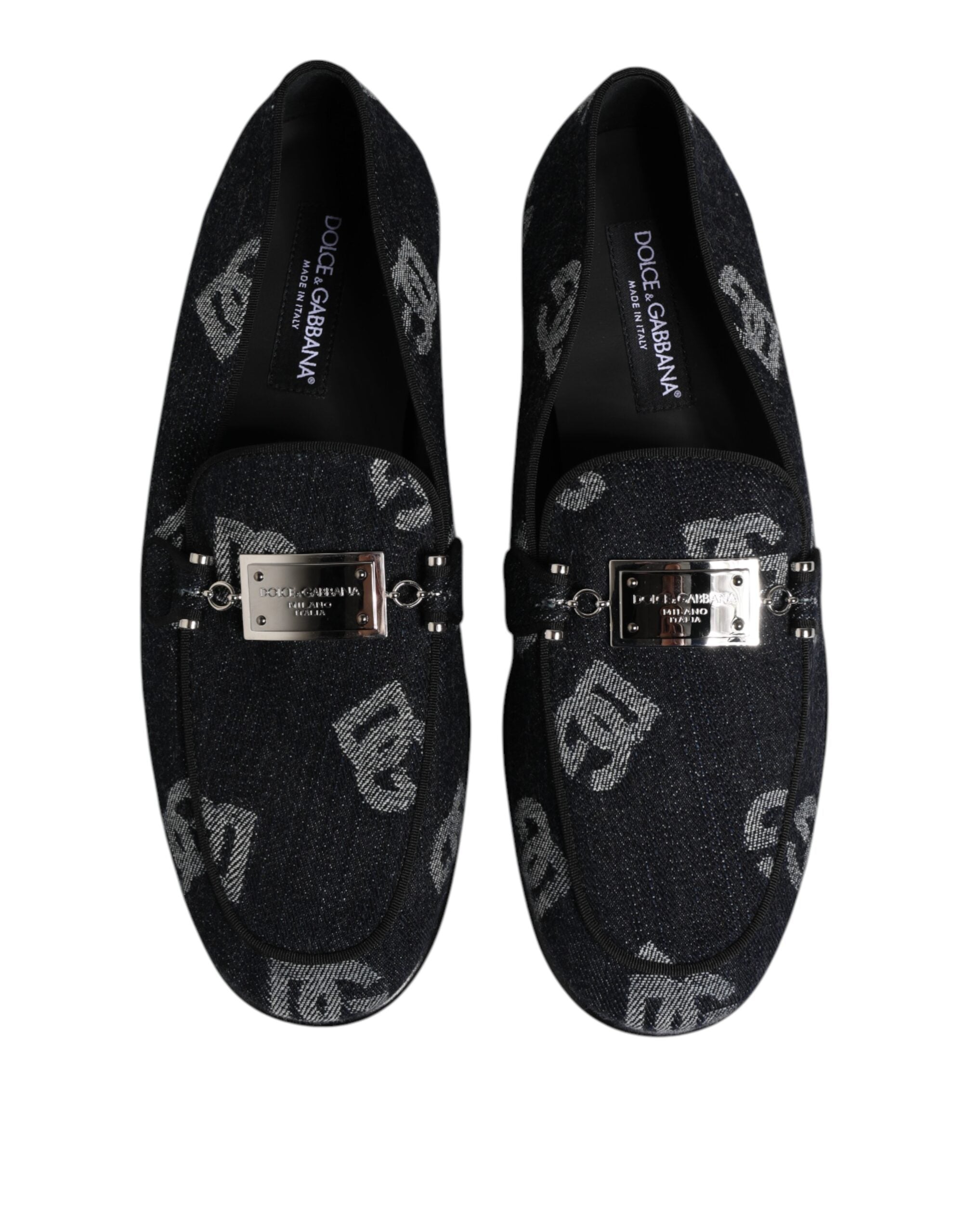 Chaussures formelles Dolce & Gabbana en coton bleu avec logo, loafers élégants pour homme.
