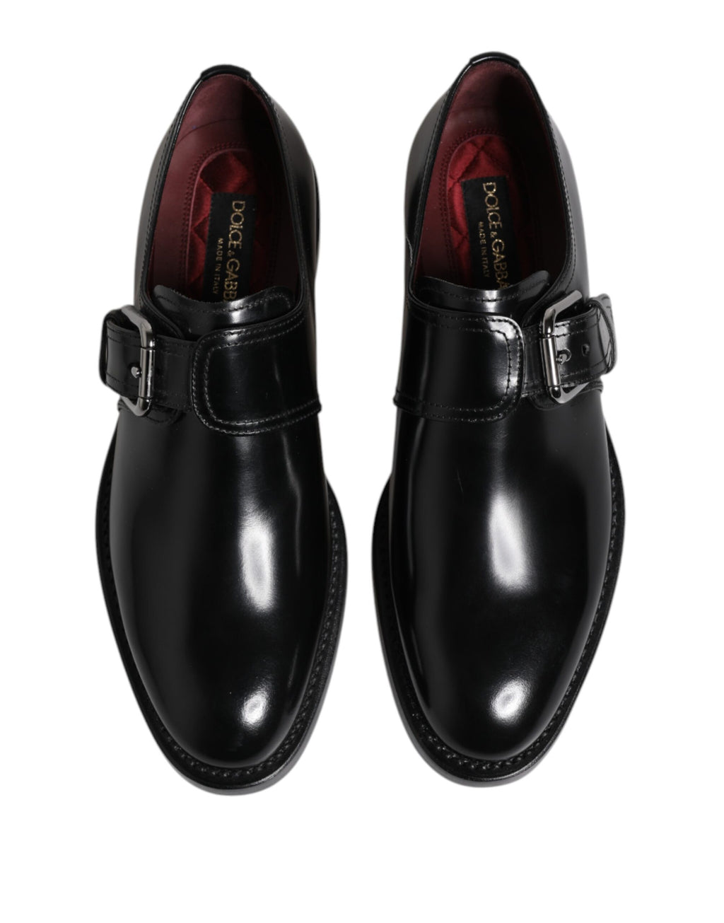 Chaussures derby noires en cuir avec bride monk de Dolce & Gabbana, chaussures formelles élégantes pour homme.