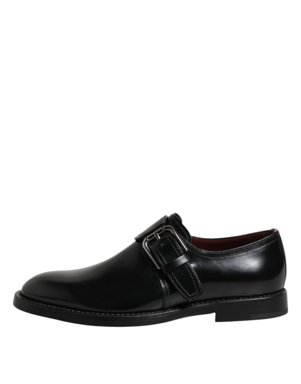 Chaussures formelles en cuir noir Dolce & Gabbana, derby monk strap pour homme, vue de détail.