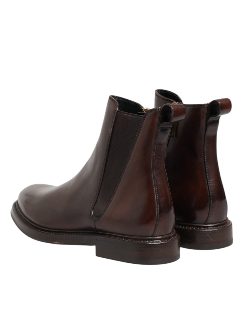 Bottes en cuir marron Chelsea Dolce & Gabbana, mi-mollet, style élégant avec semelle robuste et design sophistiqué.