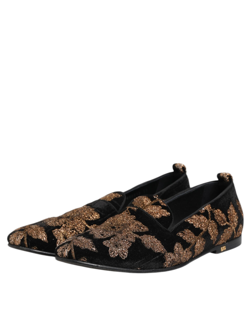 Chaussures mocassins pour homme Dolce & Gabbana noires avec broderie florale élégante et détails raffinés.