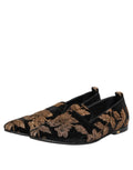 Chaussures mocassins pour homme Dolce & Gabbana noires avec broderie florale élégante et détails raffinés.