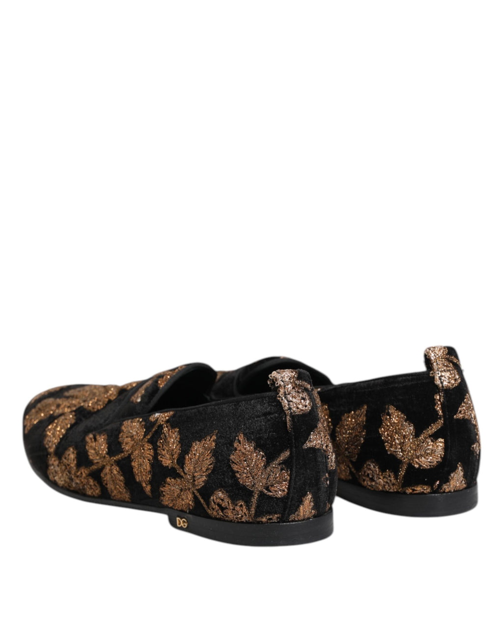 Chaussures mocassins pour homme Dolce & Gabbana noires avec broderie florale élégante et détails sophistiqués.
