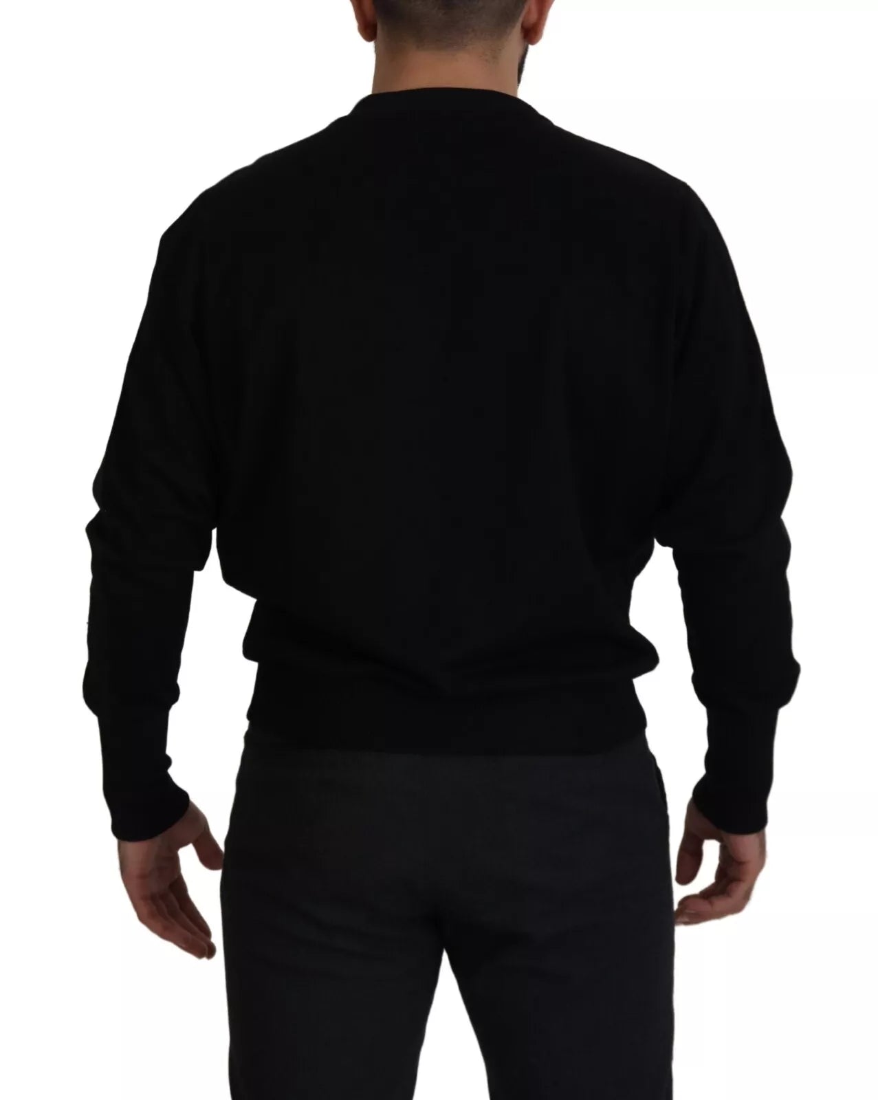 Sweatshirt à col rond en coton noir Dolce & Gabbana, pull décontracté avec logo discret, vue de face.