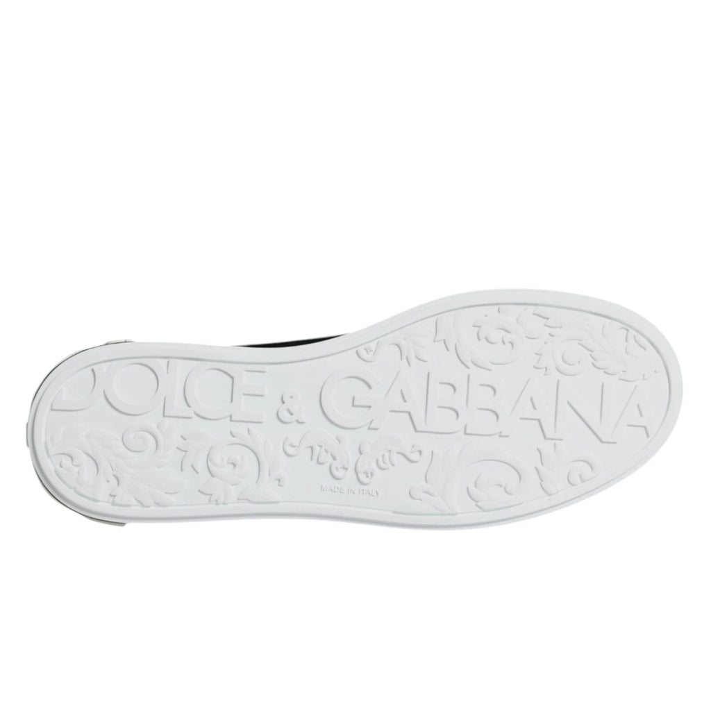Chaussures sneakers Portofino en cuir de veau noir de Dolce & Gabbana, chaussures élégantes et confortables pour homme.