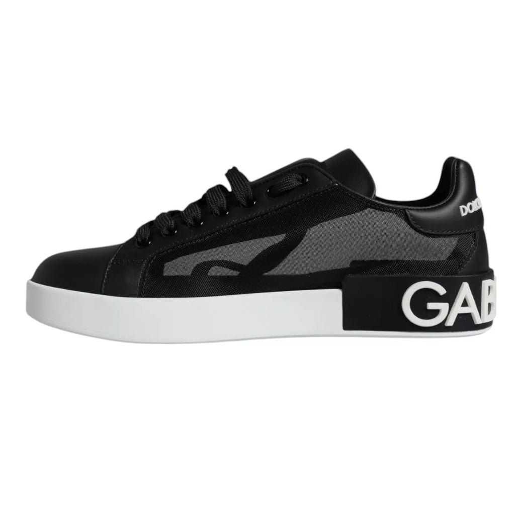 Chaussures portofino en cuir de veau noir de Dolce & Gabbana, baskets élégantes pour homme.