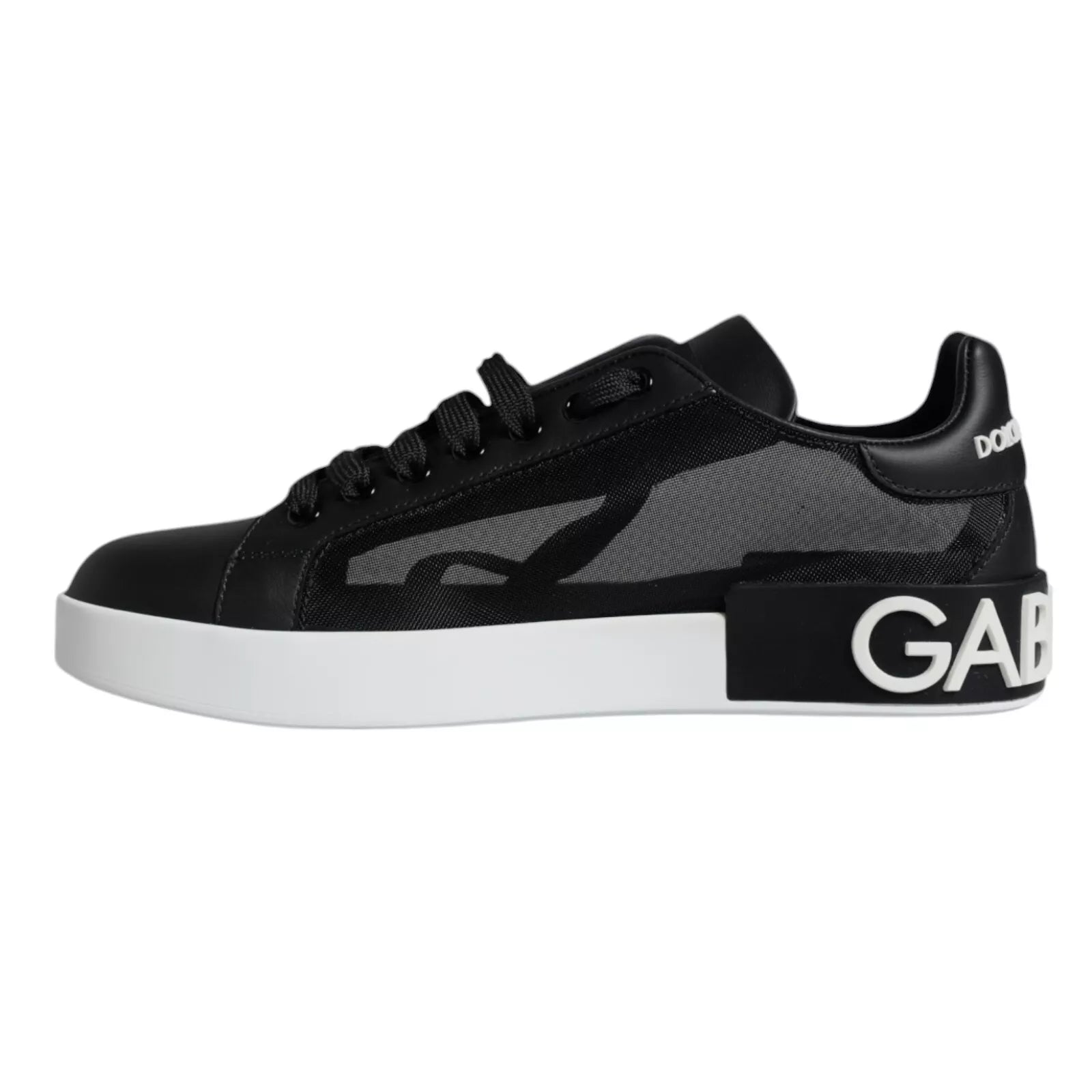 Chaussures portofino en cuir de veau noir de Dolce & Gabbana, baskets élégantes pour homme.